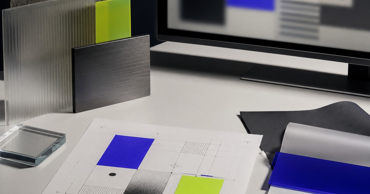 Camadas físicas em Carbon, Lime, Cobalt e Aqua diante de um monitor, representando agentes de IA orquestrados